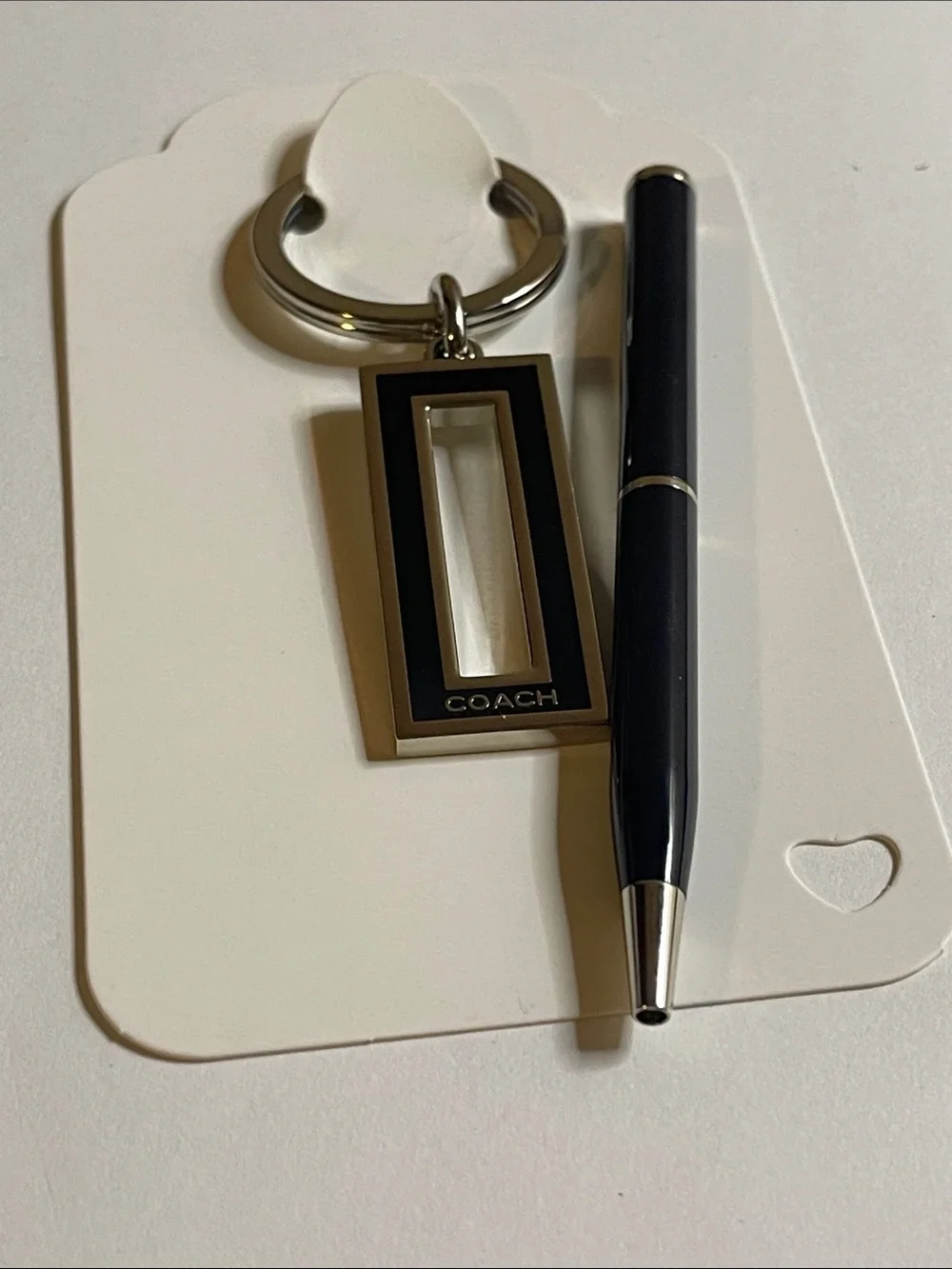Coach Black and Silver Rectangular Keychain and Coach Pen